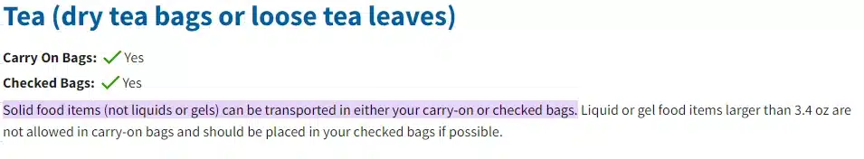 TSA guidelines on carrying tea bags on a plane